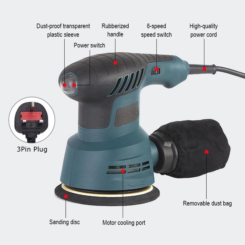 300W 5 Inch 6 Speed Regulation Polishing Sanding Machine Portable Car Polisher Random Orbital Air Sander
