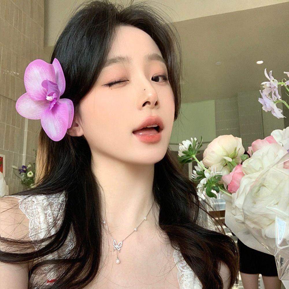 Elegant Orchid Flowers Hair Clip Bohemian Style Colorful Floral Duckbill Clip Seaside Vacation Headwear Sweet Sweet Barrettes