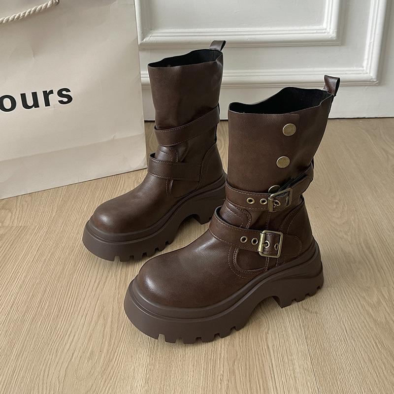 

Winter Design Platform Heel Women Ankle Boots Fashion Slip On Height Increase Shoes Punk Style Short Botas De Mujer 35