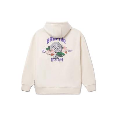 Li Ning Badfive Series Fleece Lined Loose Fit Hooded Sweatshirt Unisex Sweatshirts Off-White AWDRD25-3