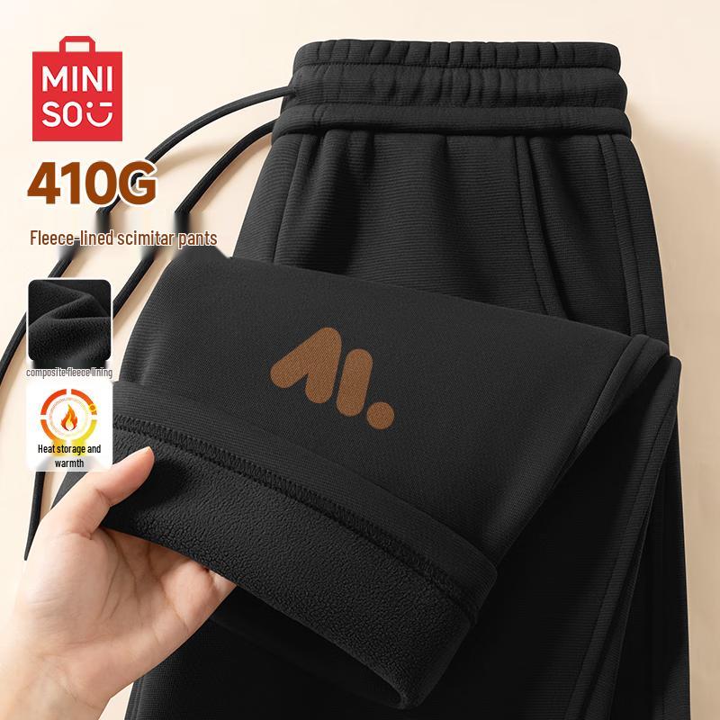 

MINISO Men s Winter Plush-Lined Curved Leg Casual Pants 3XL