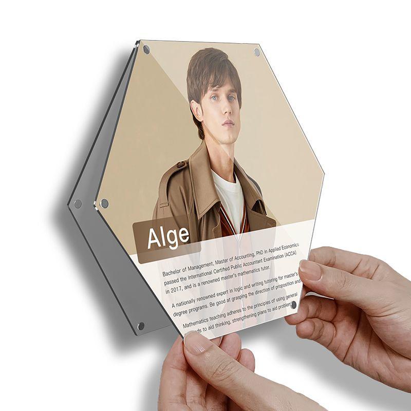 Hexagonal Acrylic Punch-free Floating Photo Frame Teacher Profile Hanging Wall Display Wall Enterprise Qualification Photo Wall