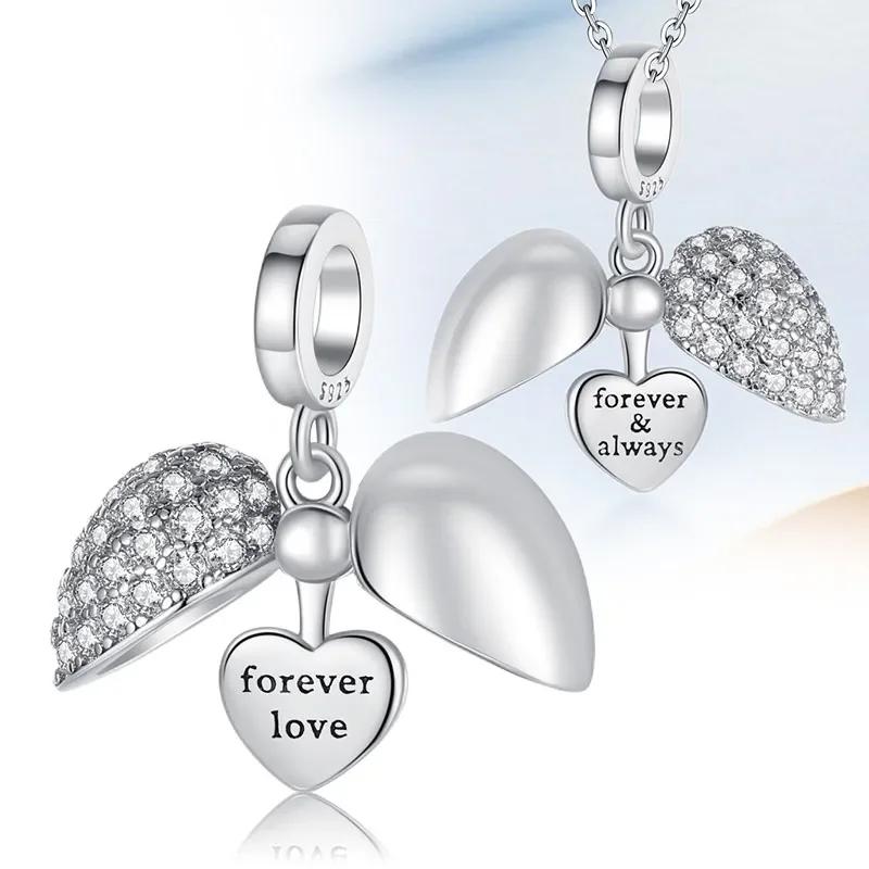 Copper Colors Heart Shaped Double Letters Forever Love Dangle Charm Bead Fit Original Bracelet Diy Fine Jewelry Gift For Women