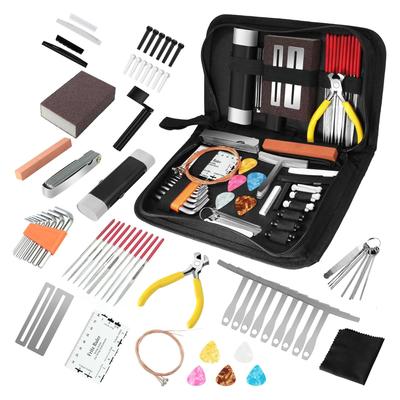 72Pcs Guitar Repair Tool Kit with Strings Picks Storage Case String Guard Pen Bridge Pins Nut Files Hex Wrenches for Guitar