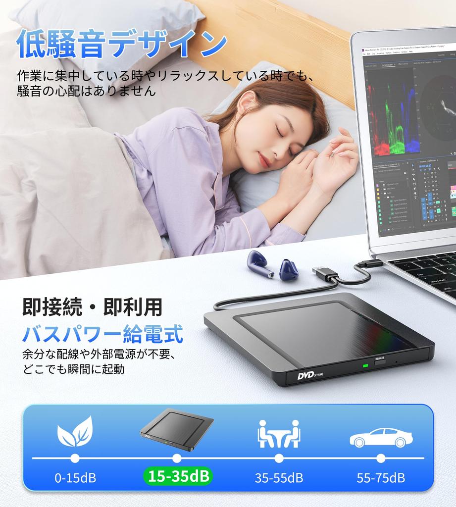 Externes CD DVD Doppel-DVD Externes CD Externes CD Optisches Externes CD Mac Windows 11 Windows Laufwerk, USB3.0 & Typ-C Anschluss, Player, [1,3 cm