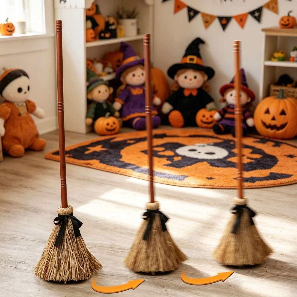 Feestelijke Sfeer Spookachtige Dansende Bezem Met Geluiden Geanimeerde Bezemsteel Halloween Feest