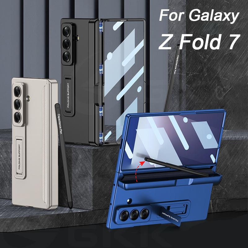 Magnetische Scharnier 360 Beschermhoes voor Samsung Galaxy Z Fold 7 6 5 Penhouder Schermglas Standaard Cover voor Galaxy Z Fold7 Hoes