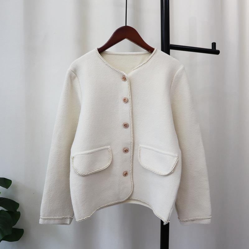 Knitted double-sided woolen cardigan autumn and winter new loose solid color temperament sweater jacket women