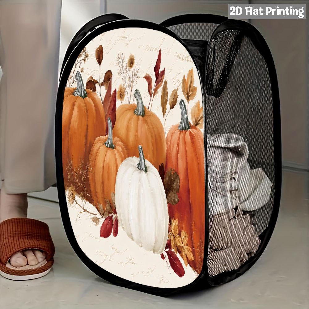 1Pcs Autumn Sunflower Pumpkin Series 3 Pop-Up Laundry Hamper Expandable Mesh Hamper Basket for Room Bedroom Bathroom Organization Contemporary Storage