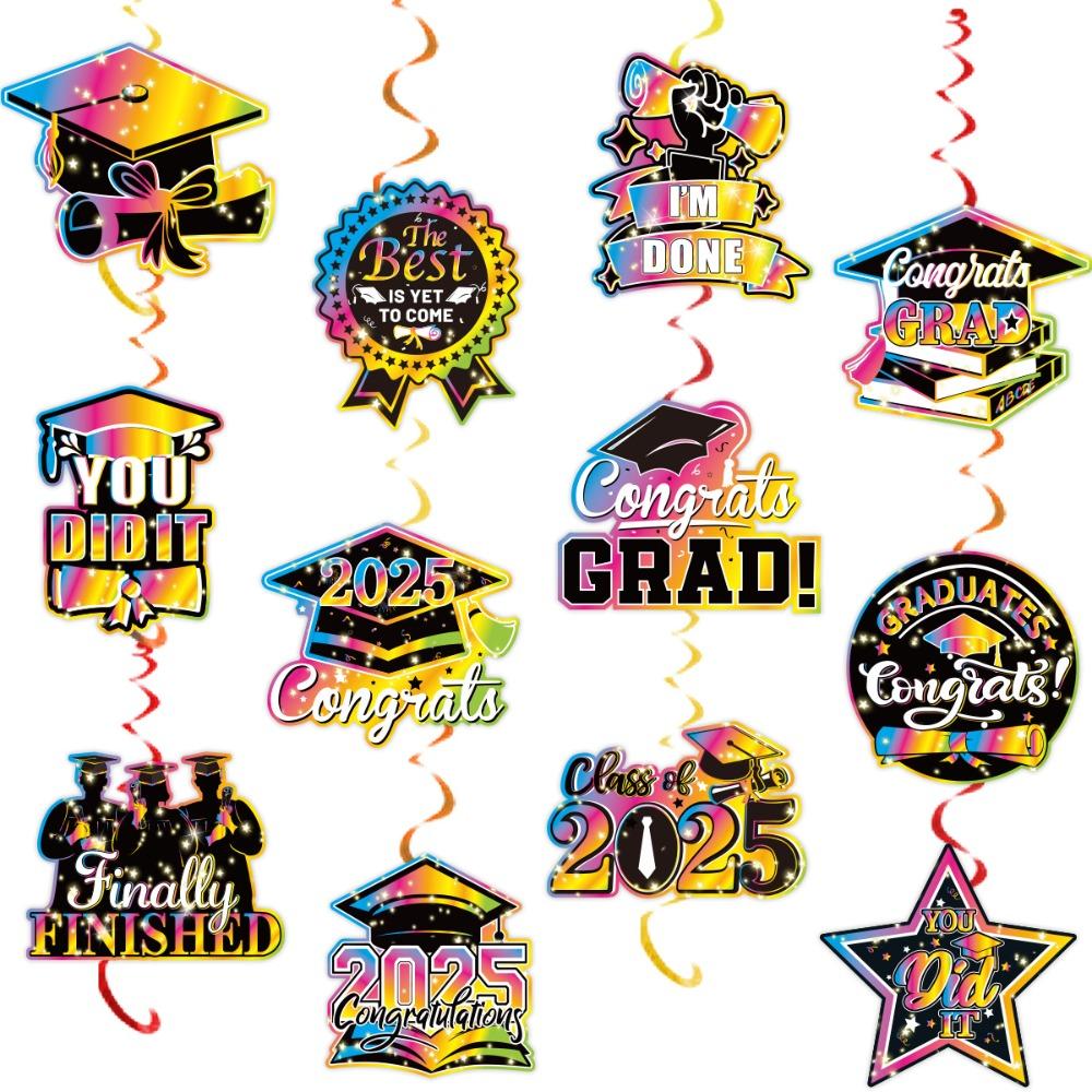

Colorful Congrats Grad Banner Celebrate Graduation Spiral Hanging Decor Classmates Style 4