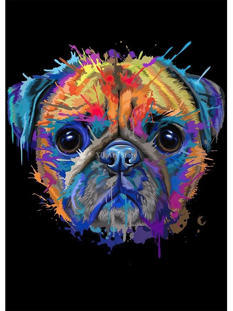 Abstract Watercolor French Bulldog Pug Posters Prints Canvas Painting Coloful Animal Dog Wall Art Picture Living Room Cuadros