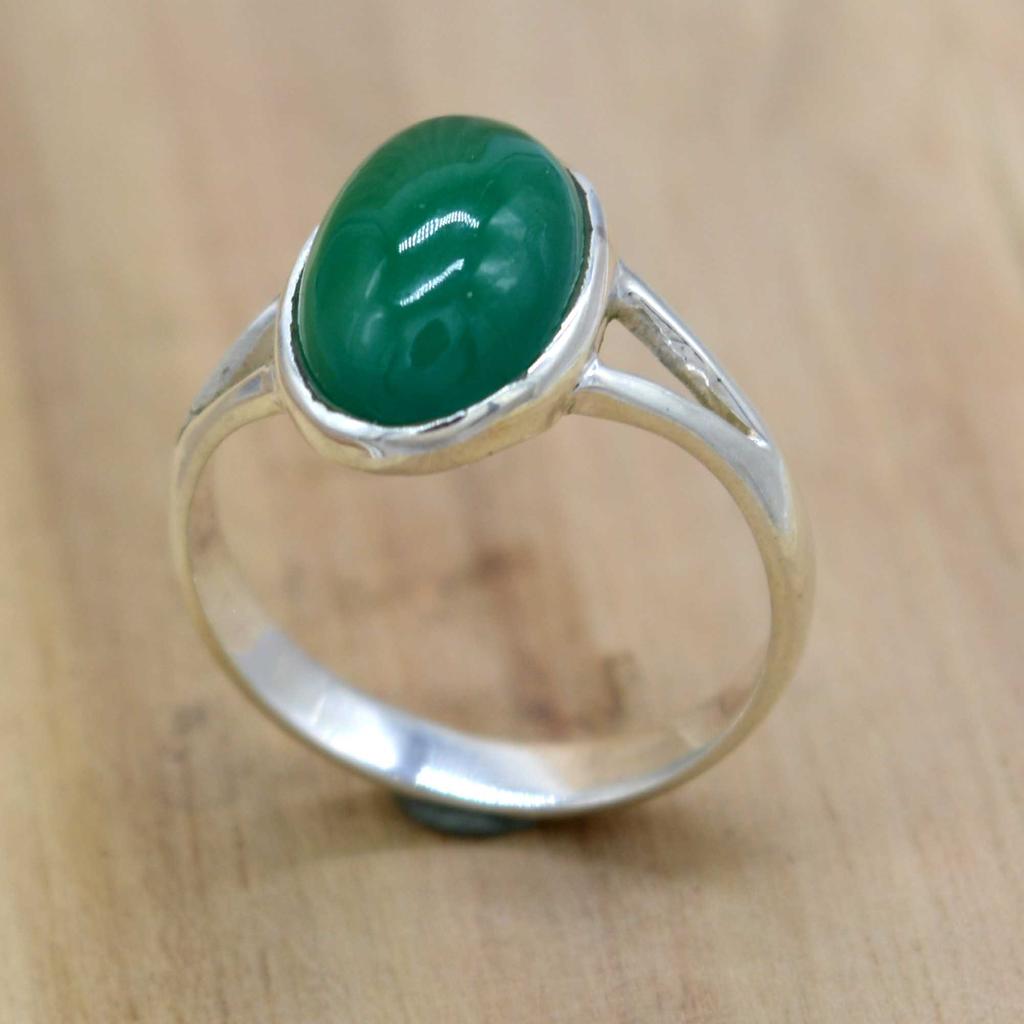 Anillo de mujer de plata de ley 925 de ónix verde, joyería de anillo hecha a mano con piedras preciosas ovaladas, regalo para ella, anillo de regalo de aniversario