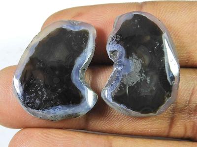 47Cts Black Slice Dyed Druzy Agate Matched Pair Fancy Loose Gemstone 16X27MM SK-2235