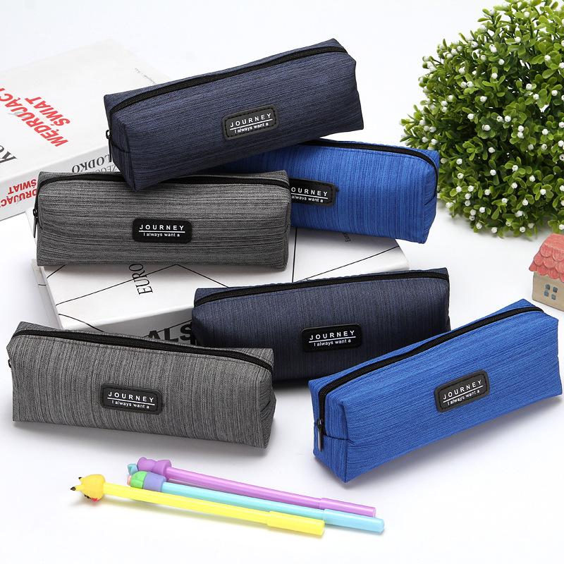 Creative Minimalist Striped Oxford Cloth Pencil Case - Plain Color Stationery for Elementary Students with Logo Print