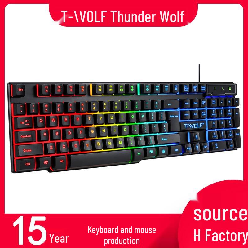T-WOLF T20 Thunderwolf Backlit Gaming Keyboard - Wired, Multilingual (Arabic, Spanish, Russian).