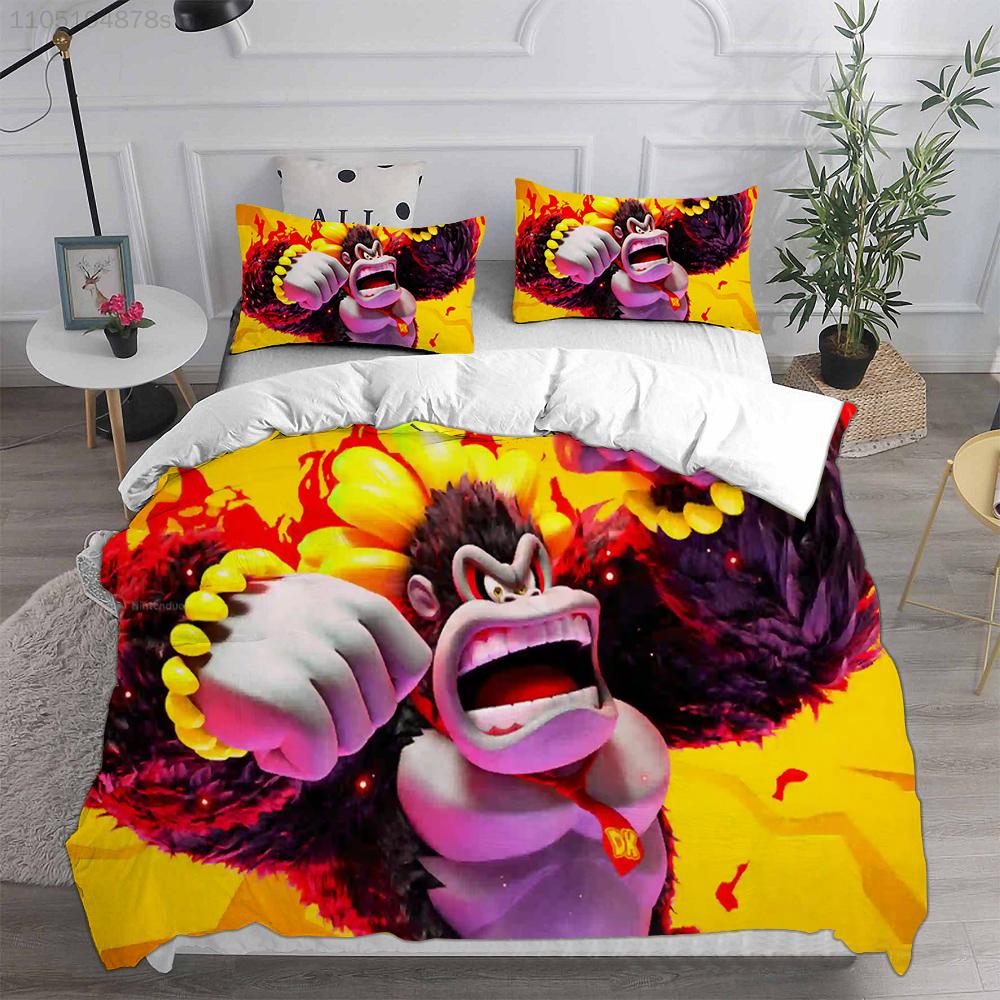 D-Donkey K-Kong B-Bananza Beddengoed Sets Enkele/Tweepersoons/Dubbele Maat Dekbedovertrek Set 2/3 Delige Sets Cadeaus voor Gamer Kinderen Volwassen Maat