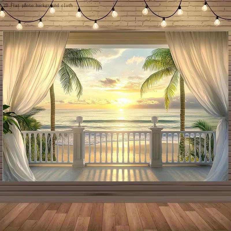 

2D Vintage Ivy Wall Backdrop, Countryside Window with Flowers Party Background 47.2x31.5inch/120*80cm