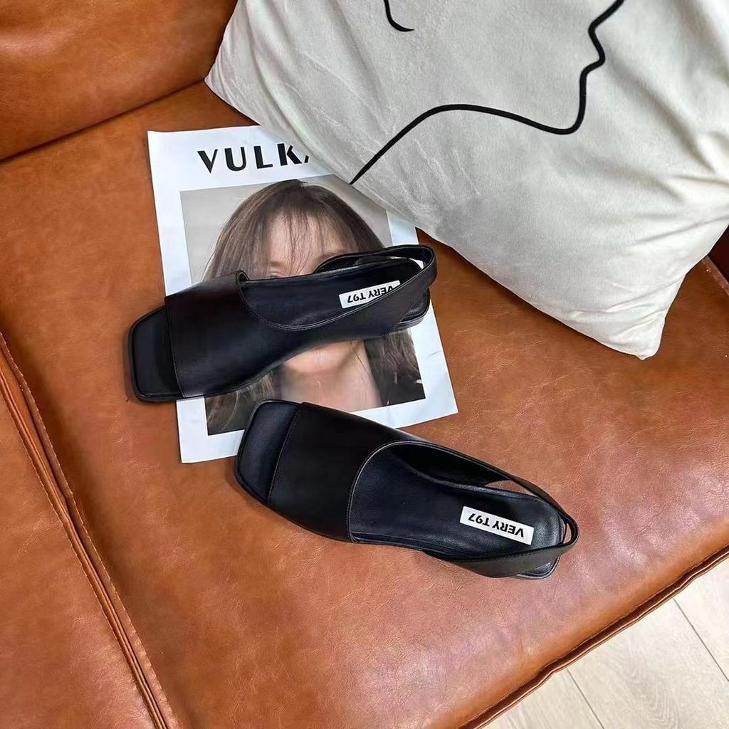 Sandals women's 2025 new popular French square head fashionable, comfortable and lightweight hollow one-pedal sandals women's shoes