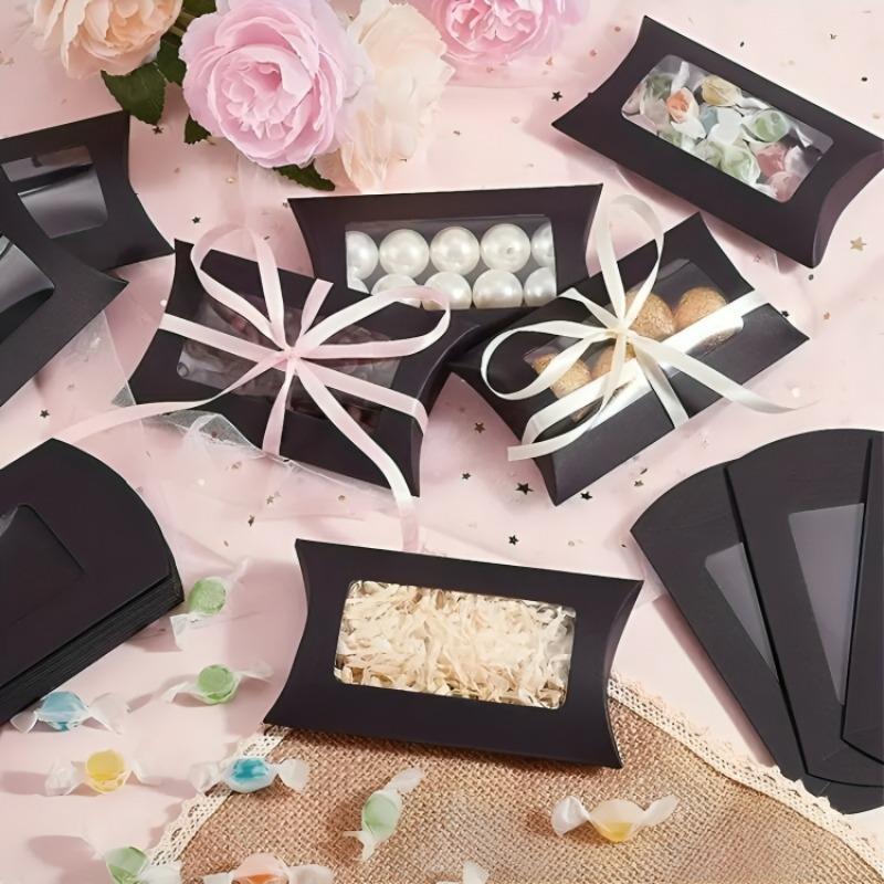 50PCS Pillow Shape Candy Box with Window Wedding Christmas Chocolate Kraft Paper Gift Packaging Boxes Birthday Party Supplies
