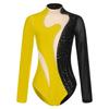 Women Long Sleeve Rhinestones Mesh Gymnastics Leotard Bodysuit Ice Skating Jumpsuit