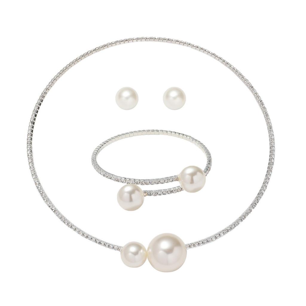 Popular European and American popular silver-plated collar bracelet set imitation pearl temperament collar
