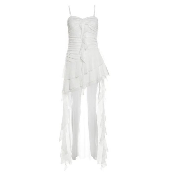 French Beautiful White Suspender Dress Women's Summer Slim Waist Trailing Skirt Gentle and Thin Super Fairy Dress