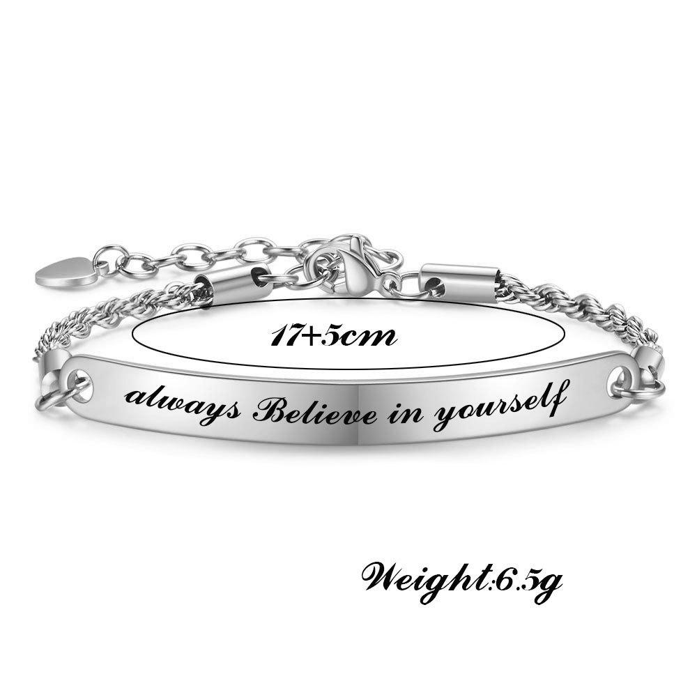 Justerbart Titanarmband med Gravyr 'Always Believe in Yourself', 5 MM Böjd Rostfri Stålplatta