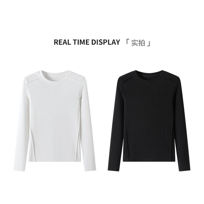 639 splicing round neck shirt women's spring tight fishbone shoulder T-shirt looking thin