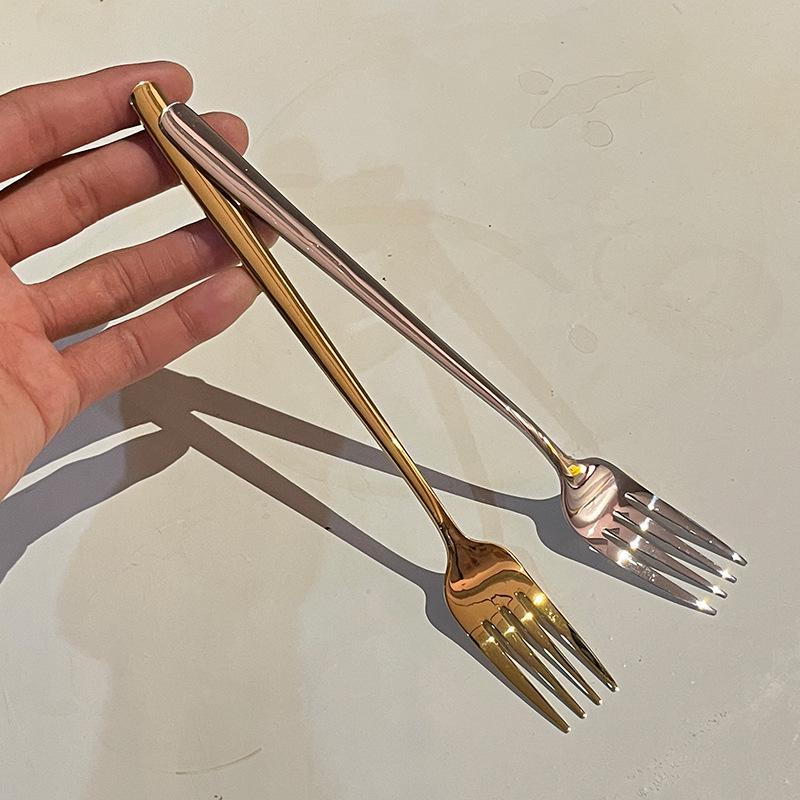 Gold Long Handle 304 Stainless Steel Fork for Ramen, Salad & Dinner