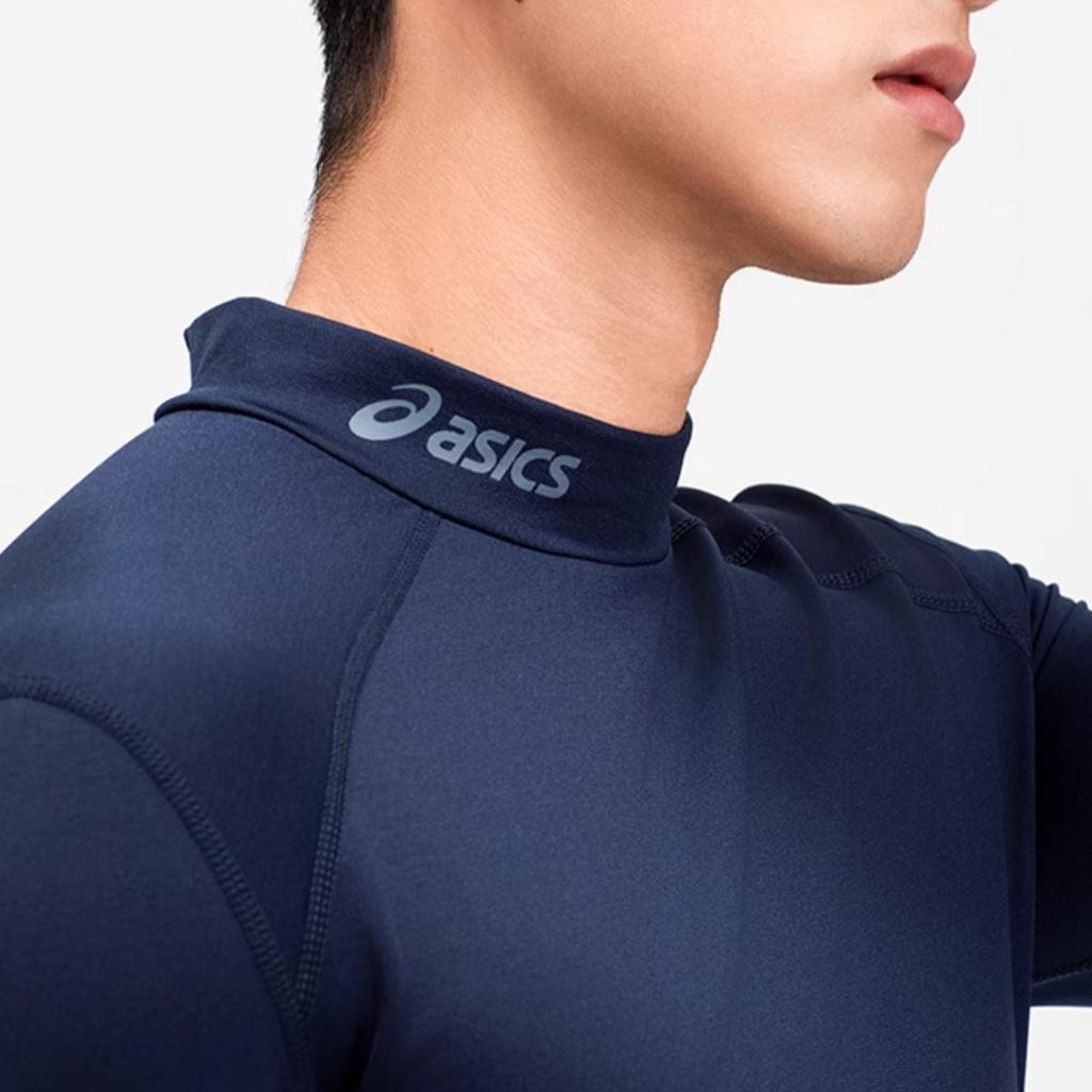 Asics Sports Lifestyle Series Half High Neck Solid Color Slim Fit Long Sleeve T-Shirt Men Tops Navy-Blue 2031F153-400
