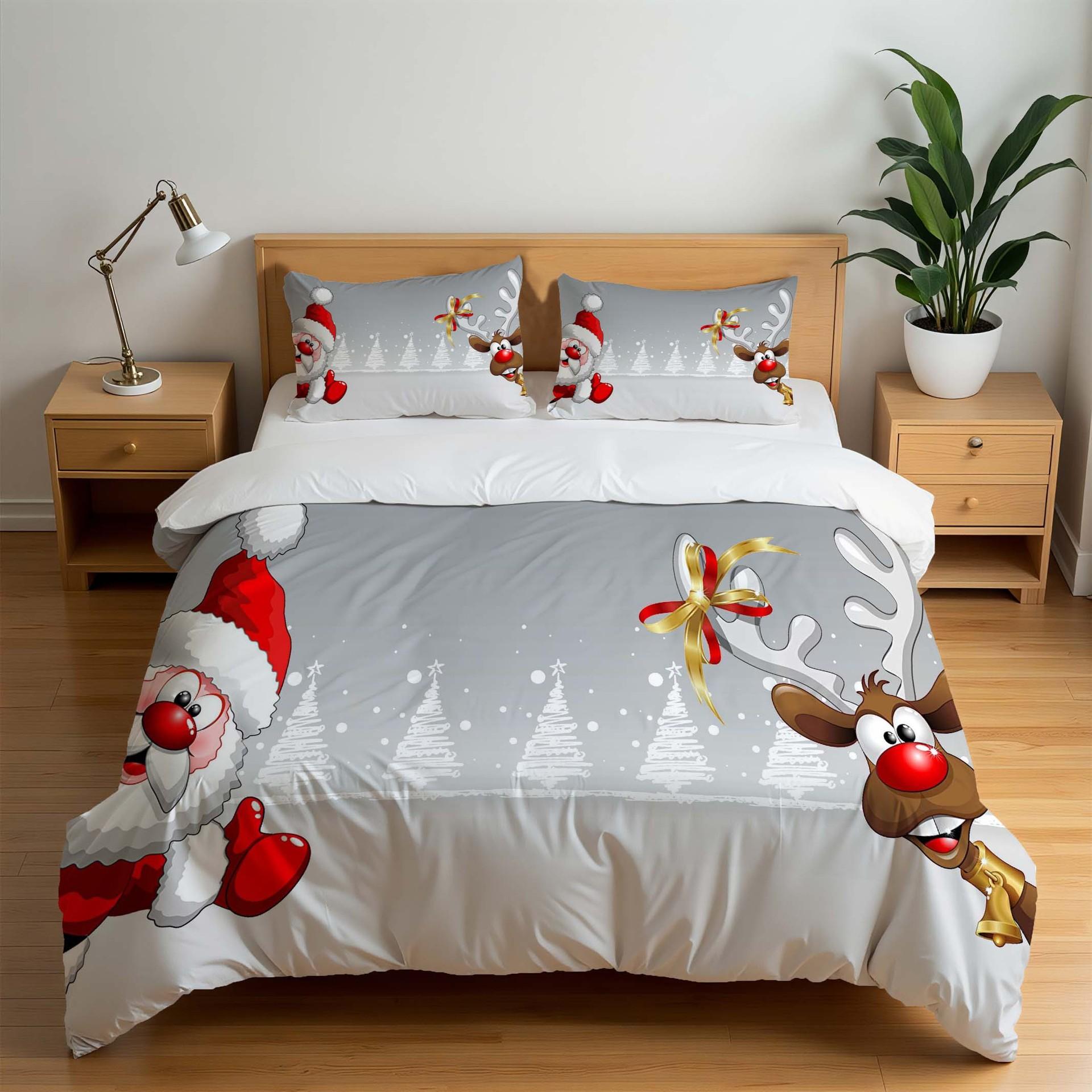 Red Christmas Series Three-Piece Bedding Christmas Elk 3D Digital 90*190