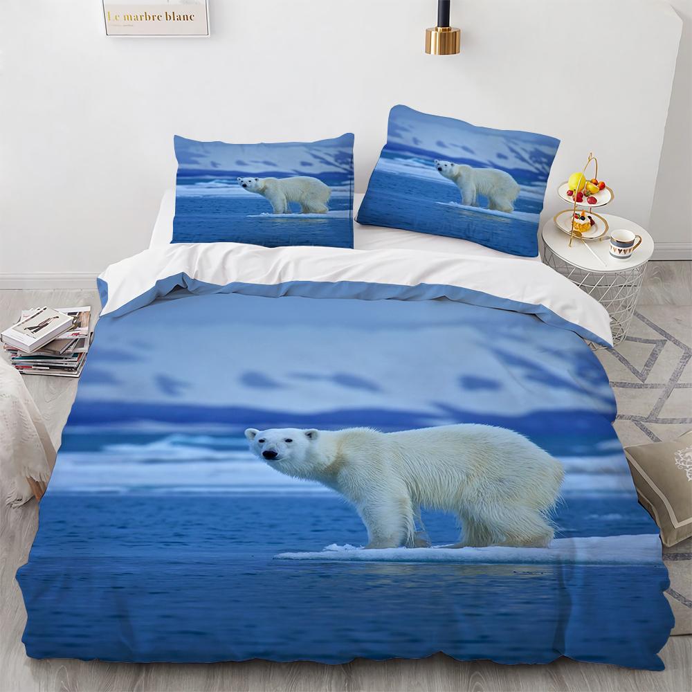 Polyester Duvet Cover With Pillowcases 3D Print Polar Bears On The Island Couples Arctic Animals Bedroom Set Bedding Dropship
