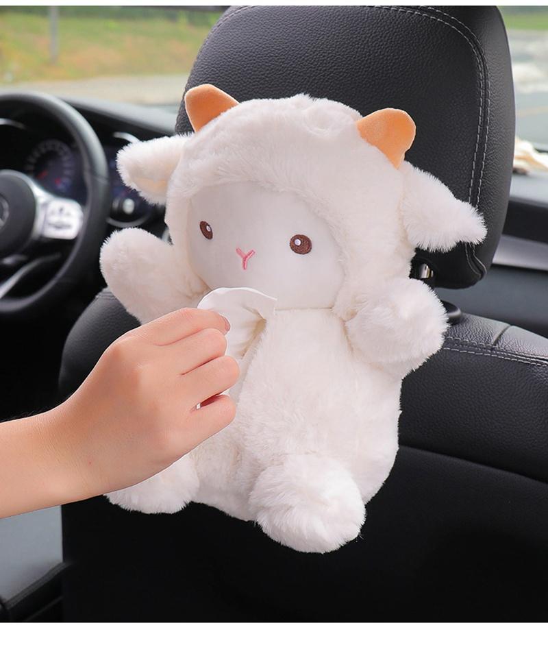 Kawaii Car Tissue Box Plush Doll Piggy Sheep Napkin Tissue Paper Holder Car Styling Portable Paper Case Home Napkin Paper Holder