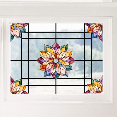 1pc Transparent Rainbow Flower Glass Sticker Self Adhesive Window Cling Film for Living Room Bedroom Office Balcony Home Decor