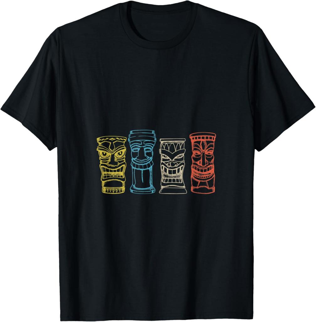 Vintage Tiki Hawaiian Polynesian Mask Four Totems Gift TShirt Men Clothing Tops Graphic T Shirts Vintage T Shirt Streetwear