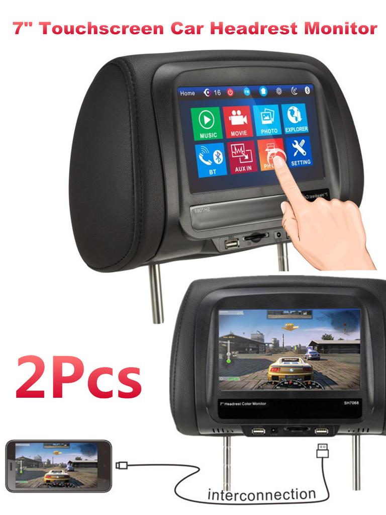 2Pcs 7" Touchscreen Car Headrest Monitor Back Seat MP5 Monitors with USB SD IR FM BT