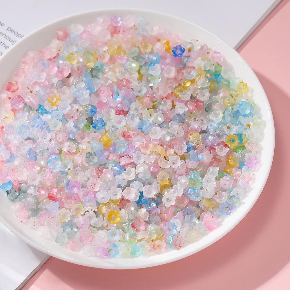 5.5*6MM Acrylic Gradual Change Sprinkling Gold Lily of The Valley Beads, Loose Beads DIY Handmade Flower Tray Earrings Necklace Material