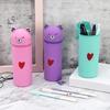 Cartoon Bear Pen Bag Large Compartment Zippered Silicone Pencil Case Standing Up Pen Holder Pencil Bag Gift for Student