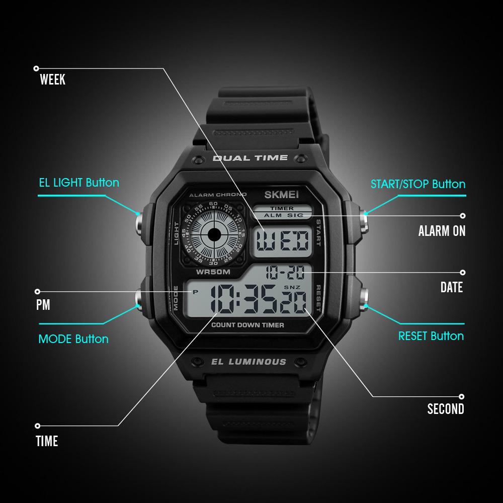 SKMEI Fashion Sports Watches Men Waterproof Countdown Digital Watch Outdoor Military Wristwatches