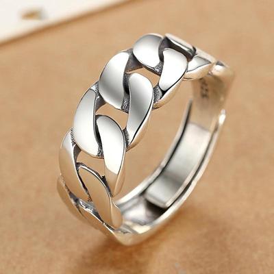 Women'S Twist Chain Ring - Non-Fading Finish, Unique Minimalist Design With Adjustable Open Band