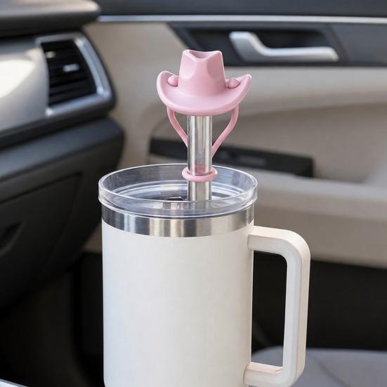 2Pcs Silicone Straw Cover, 8mm Wide Mouth Straw Cap for 30/40oz Tumbler, Cowboy Hat Shape Dustproof Plugs, Cute Drinking Straw Topper Accessories