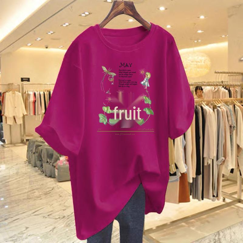 Women's White Summer Casual Loose Fit Pure Cotton Printed Short-Sleeve T-Shirt Undershirt