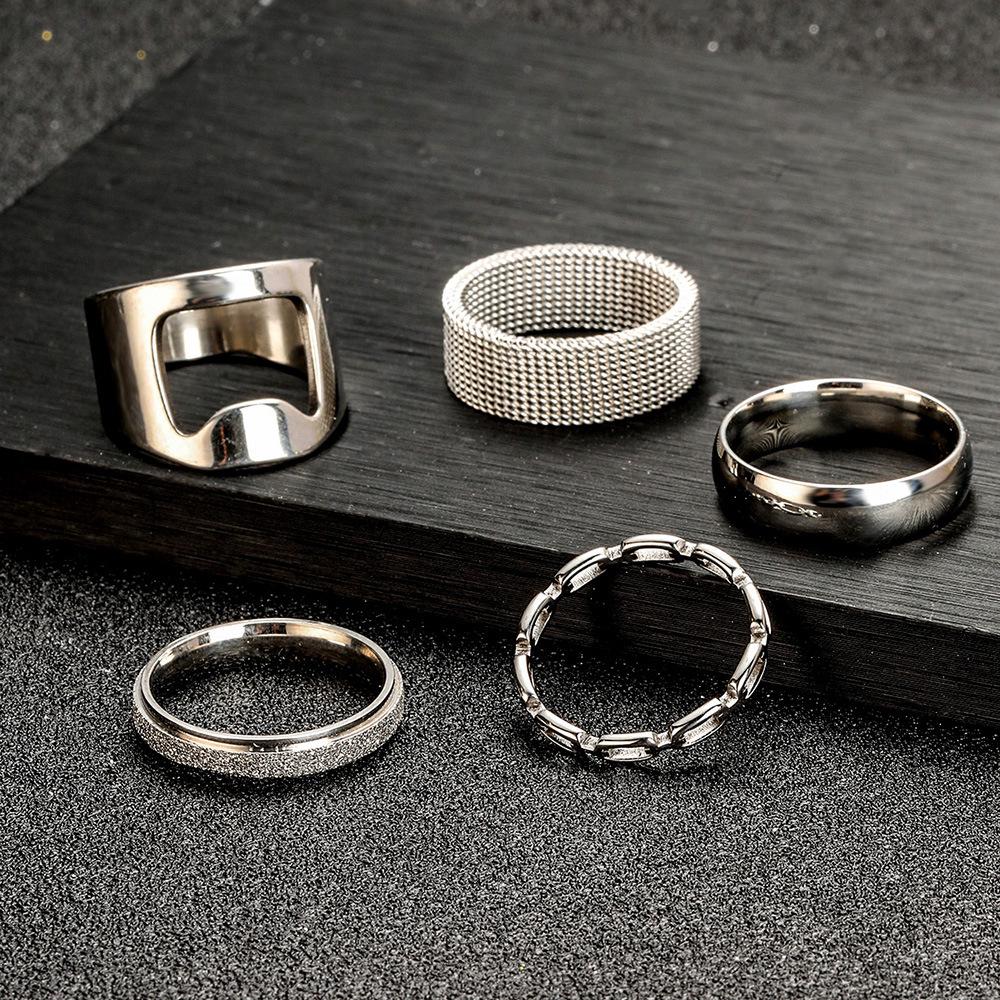 Stainless Steel Mesh Men's Titanium Ring Set - 5-Piece Fashion Collection