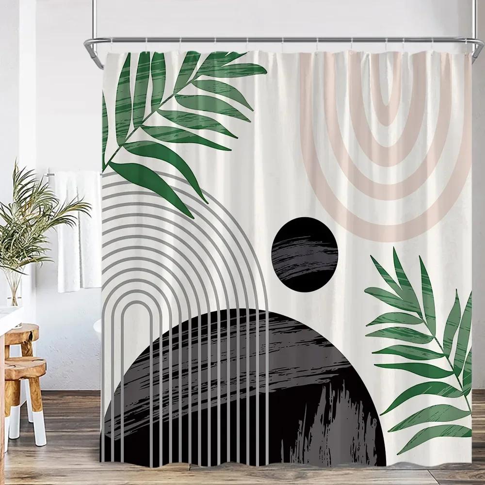 Modern Abstract Shower Curtain Medieval Tropical Leaves Greening Plants Bathroom Decoration Polyester Fabric Bathtub Curtain