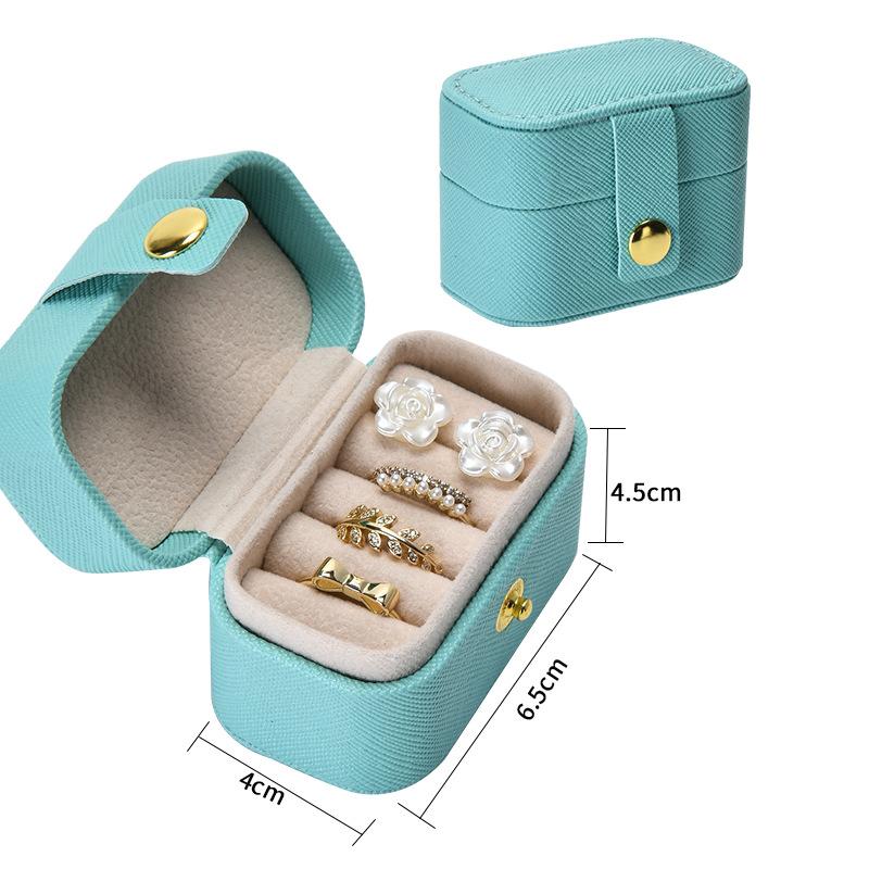 Portable Jewelry Box Pu Mini Ring Box Earring Storage Jewelry Box Snap Button