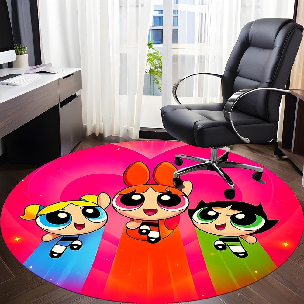 1pc Powerpuff Girls Chair Carpet for Office, Non slip, Soft and Durable Office Rug for Interior Decoration