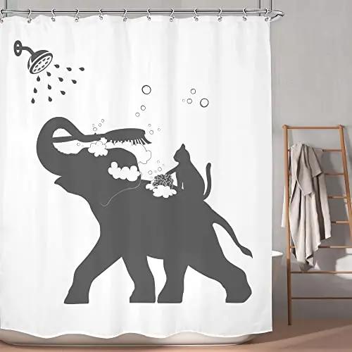 Dinosaur Funny Dino Kids Shower Curtains Bathroom Set Boys Animal Shadow Girls Cartoon Silhouette Black White Art Bathroom Decor