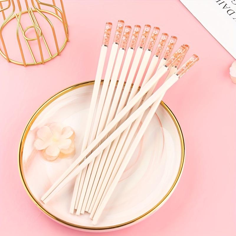 Sakura Theme Gift Chopsticks Set, 5 Pairs (24cm) with Decorative Stand, High-Quality Alloy, Smooth Finish & Comfortable
