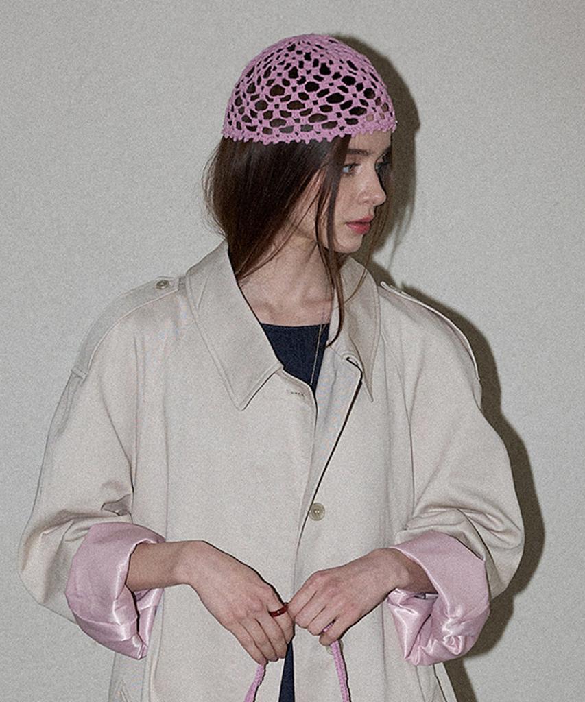 Seullouseulloulli Lily Handmade Crochet Cotton Punched Short Beanie (Ver.2) _ Pink