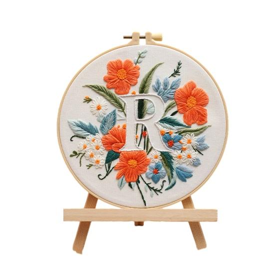 Floral Letter Embroidery Kit A To Z Embroidery Starter Kit with Hoop Fabric